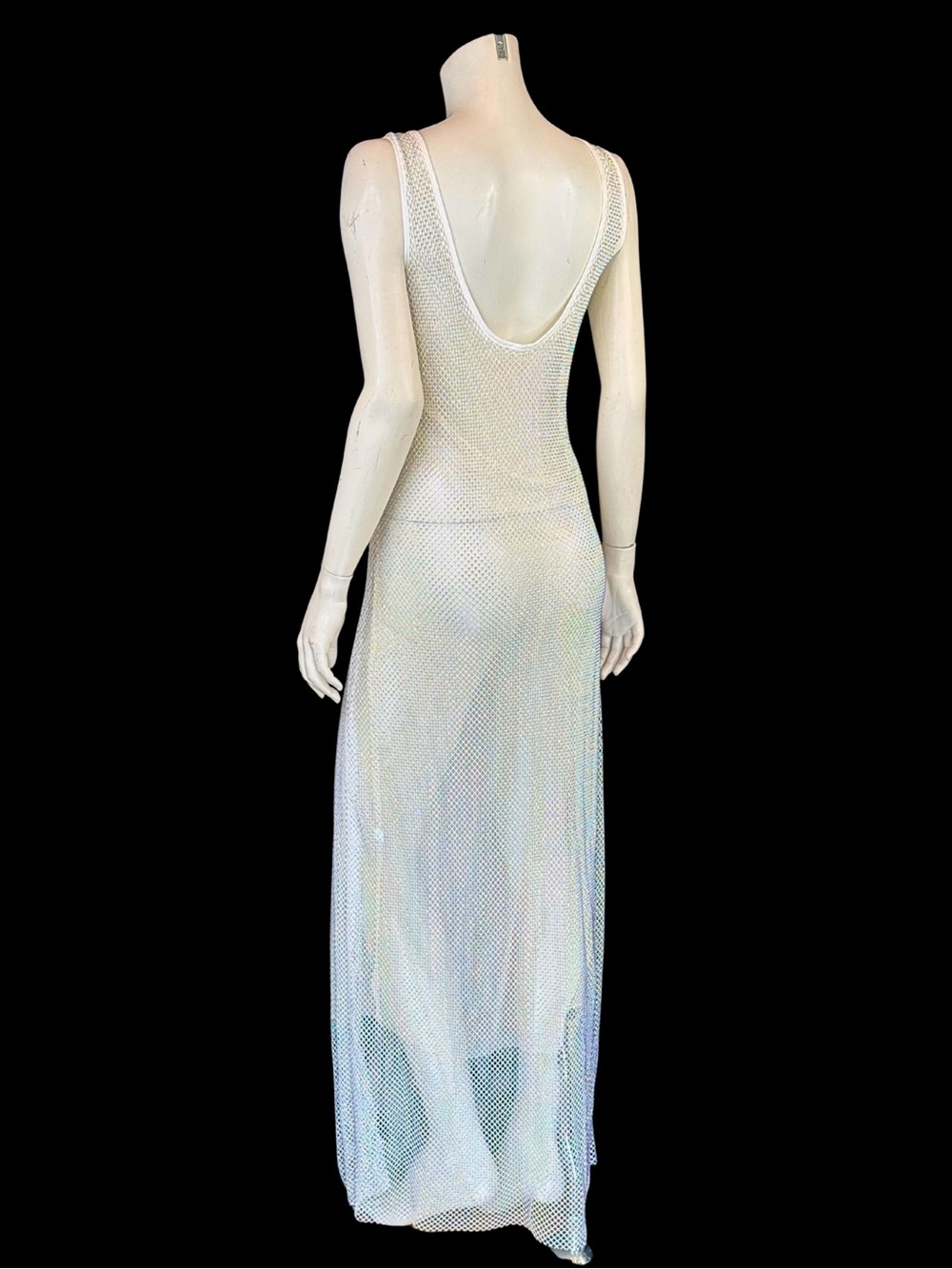Y2K White Rhinestone Mesh Net Sheer Dress | Fairycore Rave | M - Picture 16 of 16